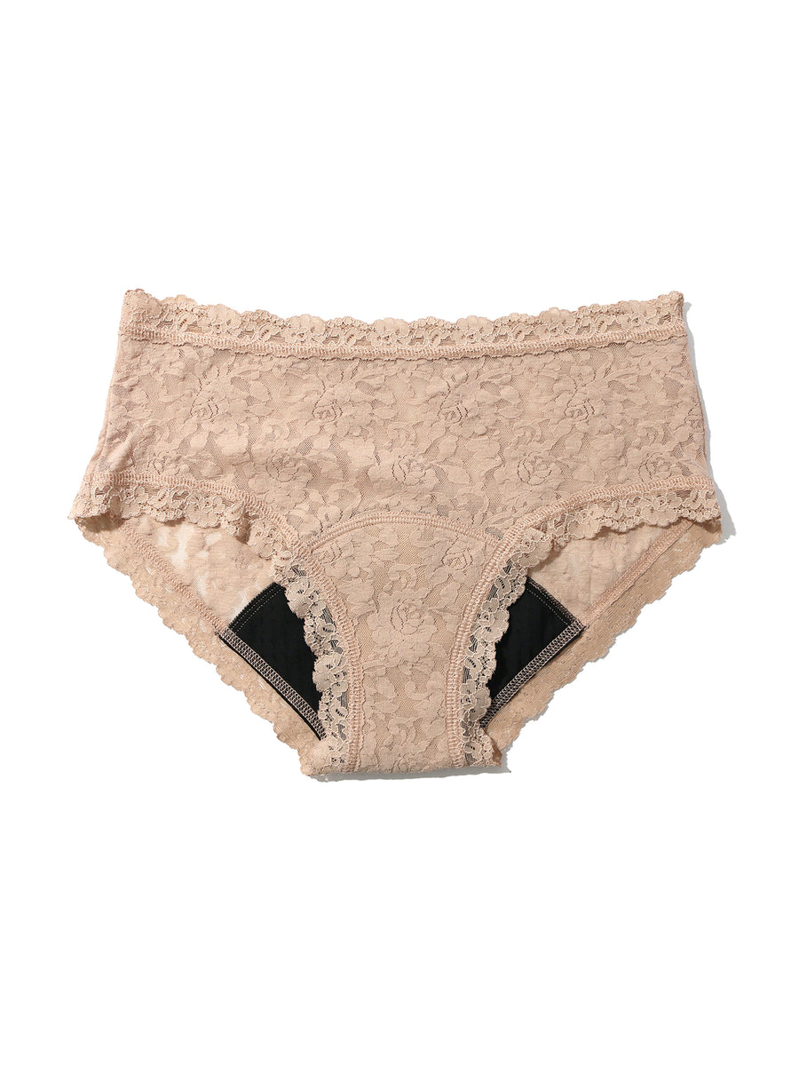 Chai Signature Lace® Leakproof Boyshort Flat Lay - Absorbent Gusset Detail Visible | Hanky Panky