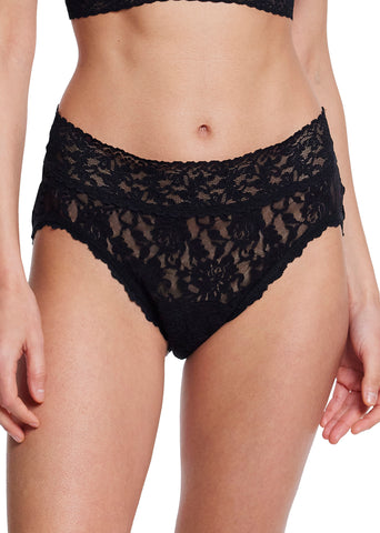 Black Signature Lace® Leakproof French Brief - On Model Close-Up Front, Scallop Waistband Detail | Hanky Panky