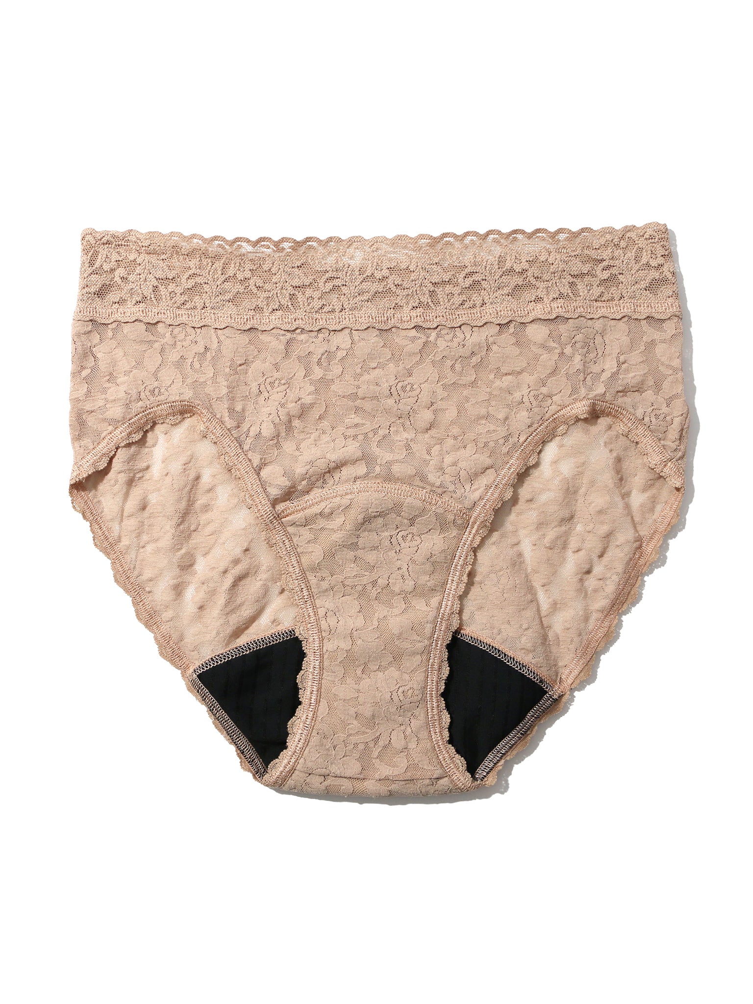 Chai Signature Lace® Leakproof French Brief - Flat Lay Showing Black Absorbent Gusset | Hanky Panky
