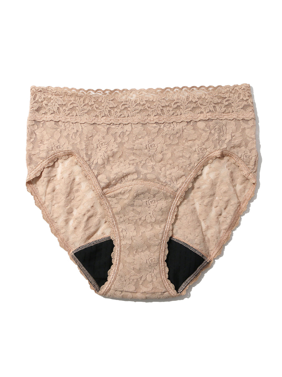 Chai Signature Lace® Leakproof French Brief - Flat Lay Showing Black Absorbent Gusset | Hanky Panky