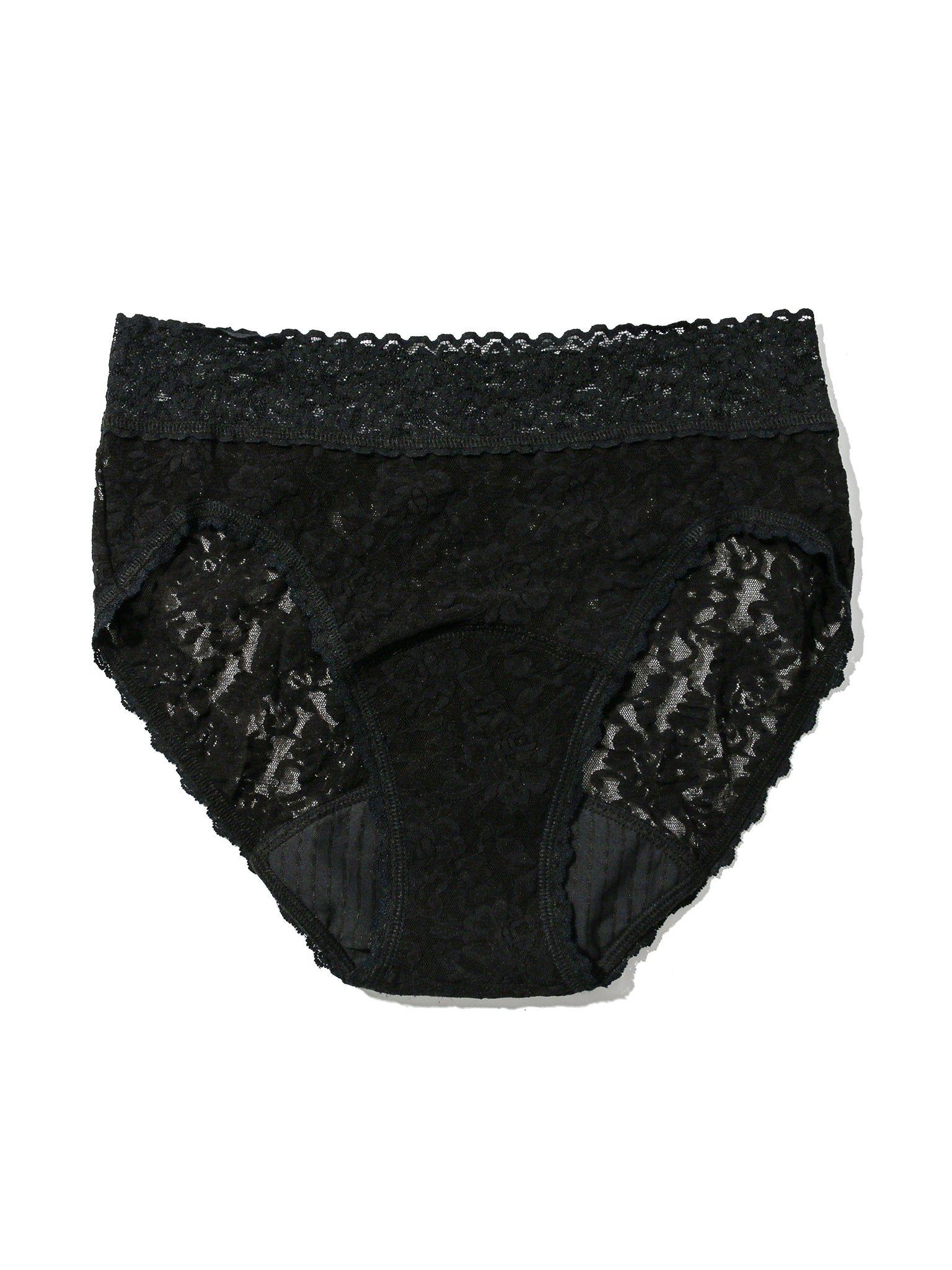 Black Signature Lace® Leakproof French Brief - Flat Lay Showing Absorbent Leakproof Gusset | Hanky Panky