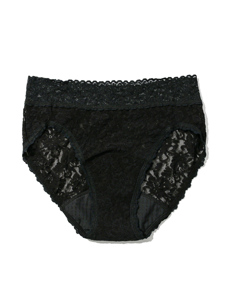 Black Signature Lace® Leakproof French Brief - Flat Lay Showing Absorbent Leakproof Gusset | Hanky Panky