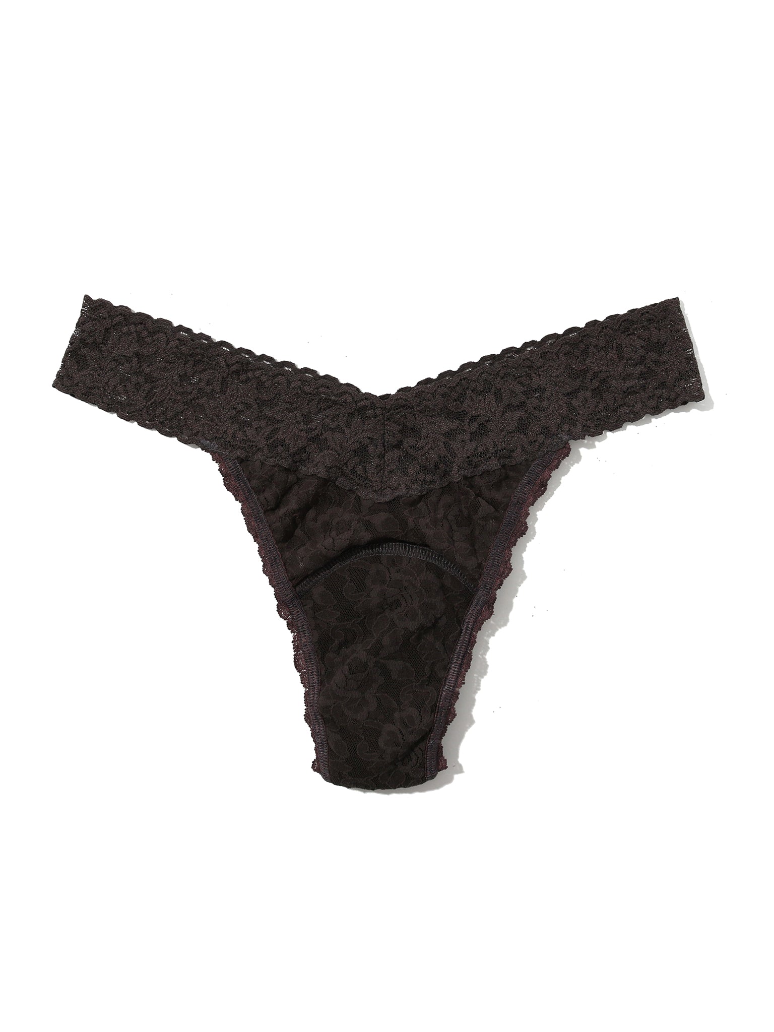 Granite Grey Signature Lace® Leakproof Original Rise Thong - Flat Lay V-Front Detail | Hanky Panky