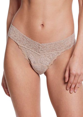 Chai Signature Lace® Leakproof Original Rise Thong - Front On-Model, V-Waistband & Comfortable Lace Thong Detail | Hanky Panky