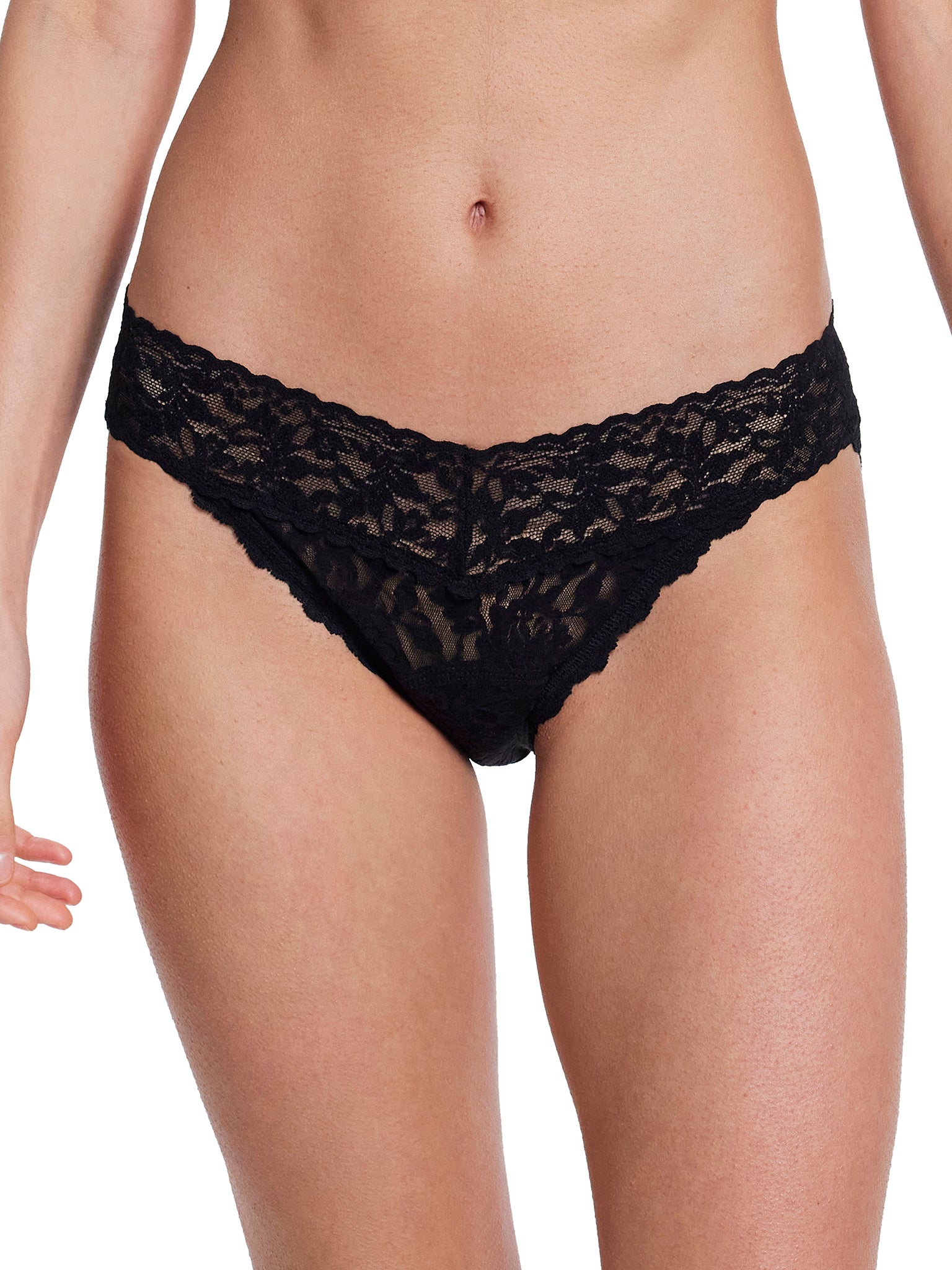 Black Signature Lace® Leakproof V-Kini - Front View On Model | Hanky Panky