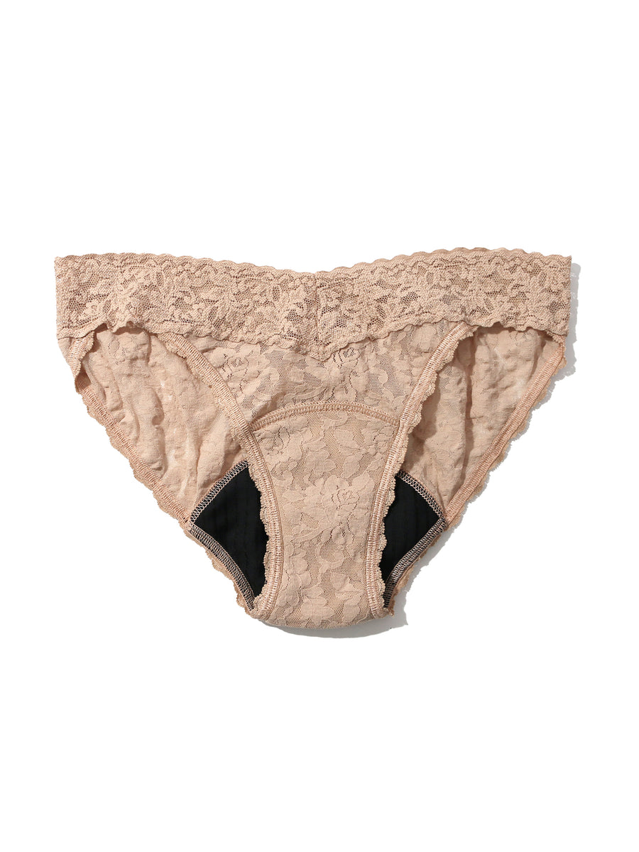 Chai Signature Lace® Leakproof V-Kini Flat Lay - Absorbent Gusset Detail, Period Underwear | Hanky Panky