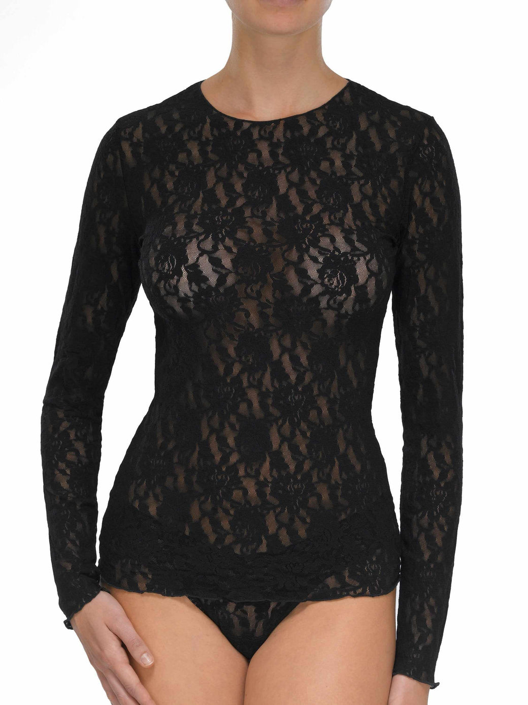 Black Signature Lace Long Sleeve Top