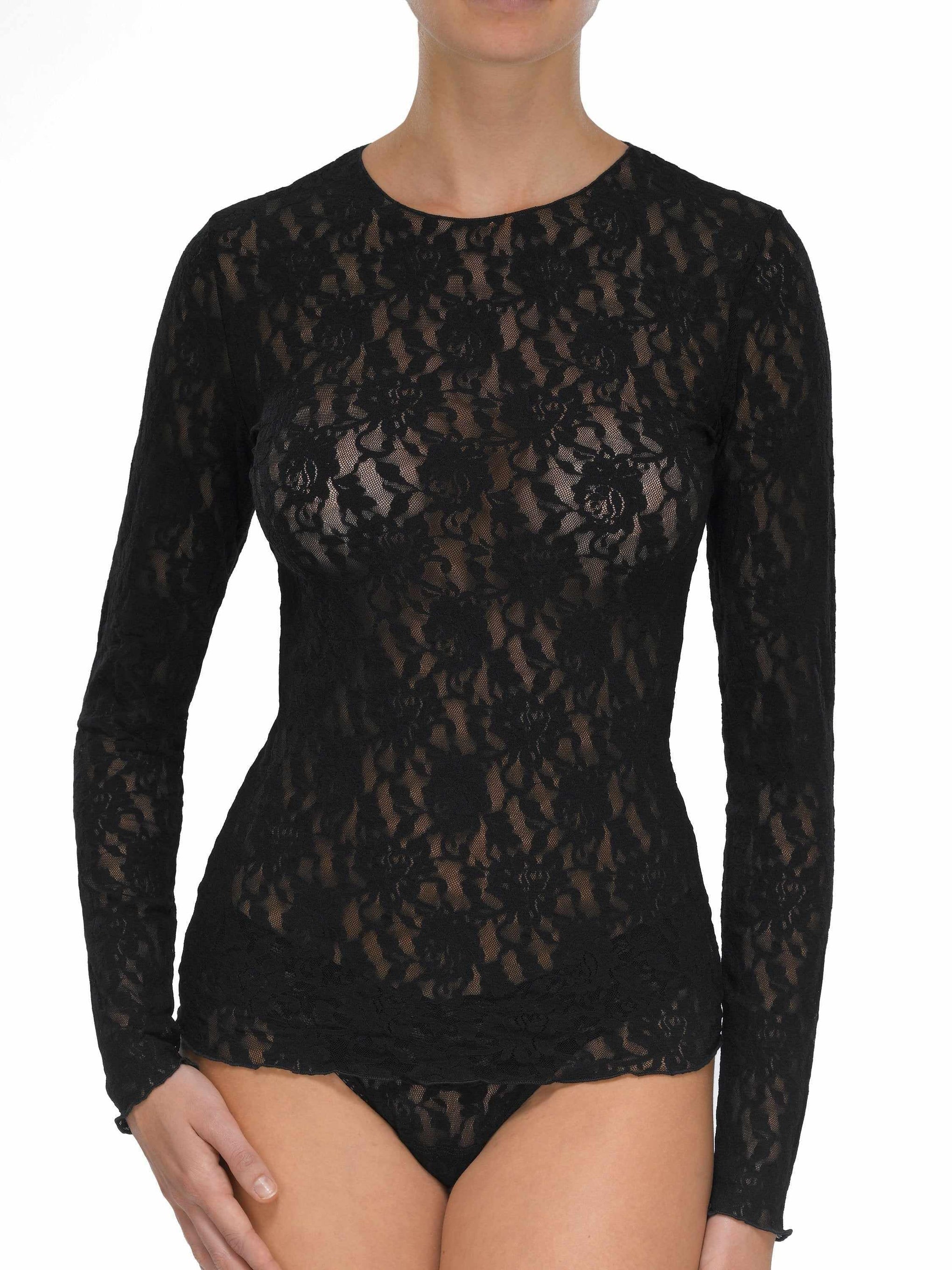 Black Signature Lace Long Sleeve Top