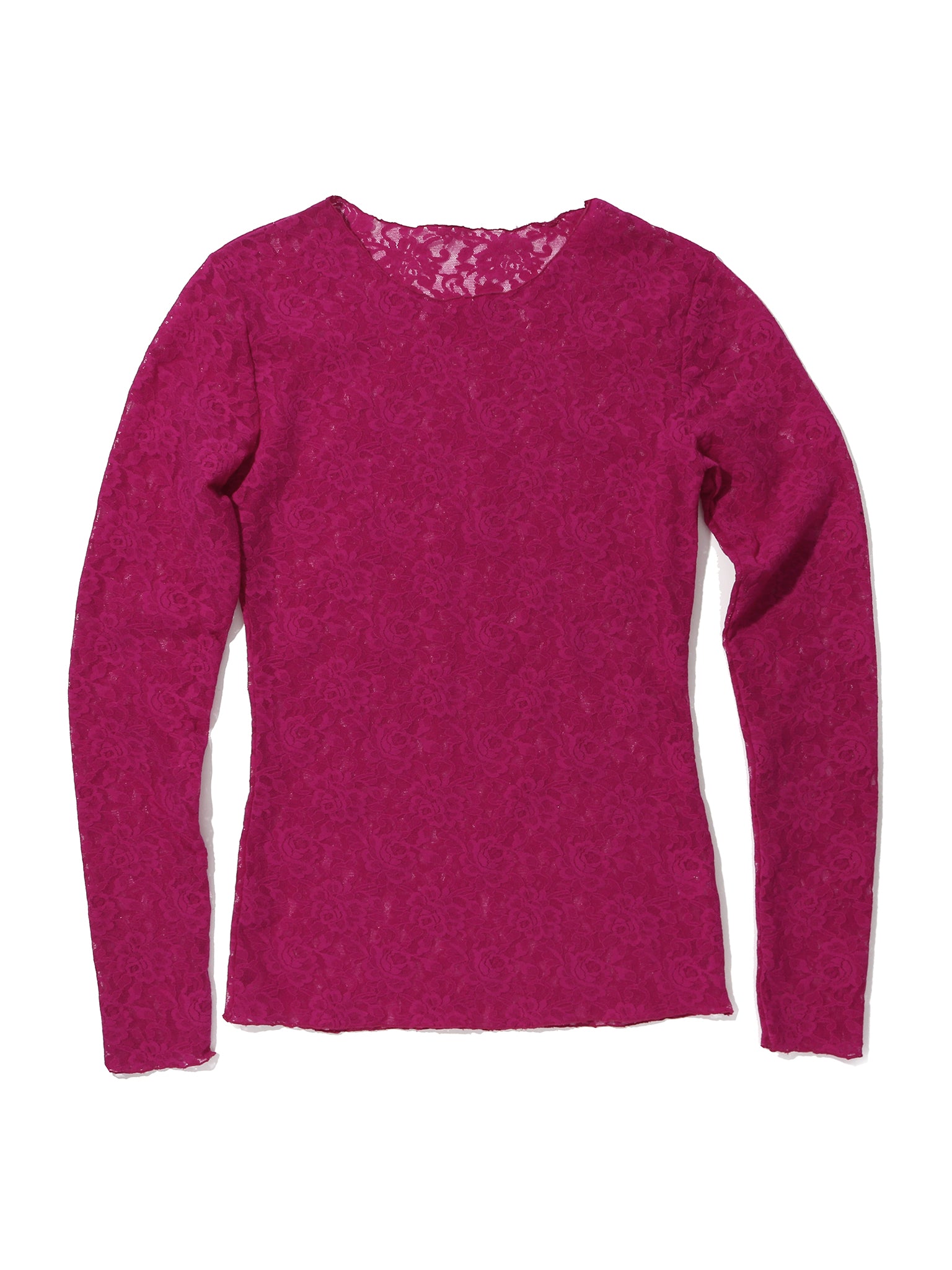 Vine Red Signature Lace® Long Sleeve Top - Flat Lay, Rose Floral Stretch Lace Fabric Detail | Hanky Panky