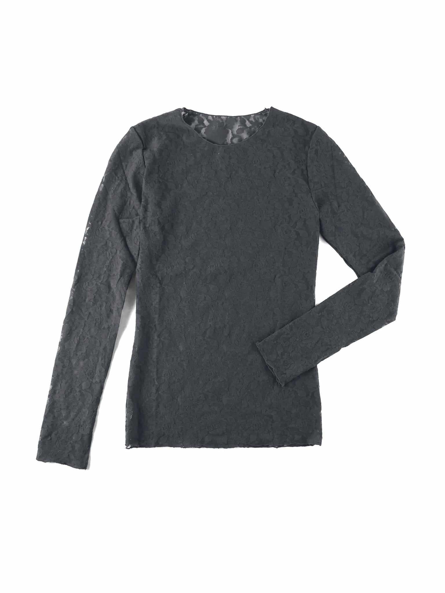Granite Grey Signature Lace® Long Sleeve Top - Flat Lay Front View | Hanky Panky