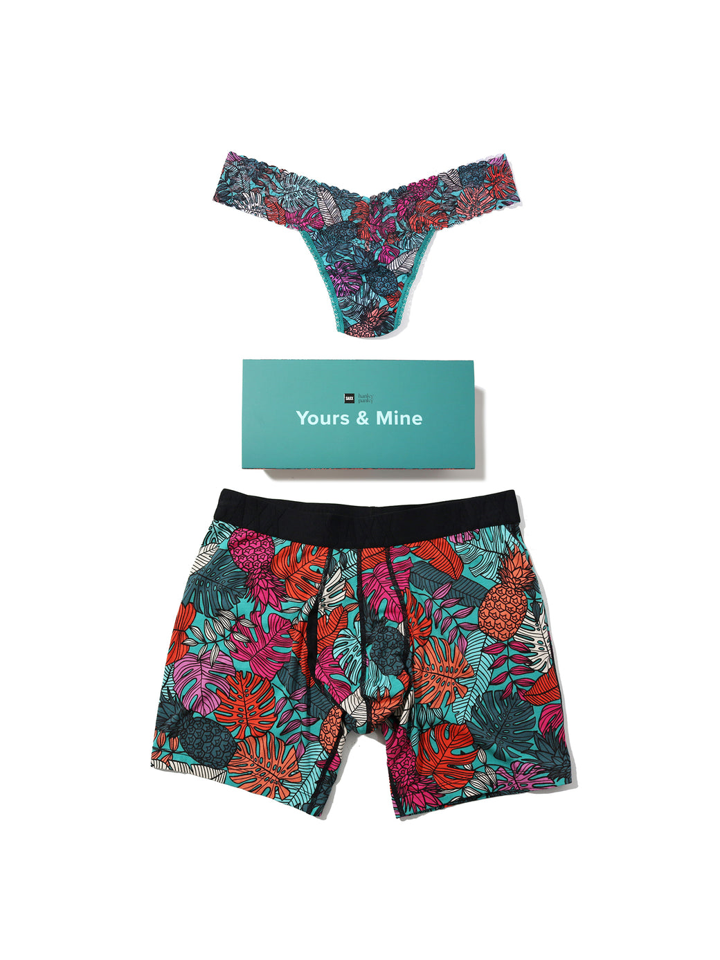 Signature Lace® Low Rise Printed Thong And Saxx Drop Temp Cooling Cotton Boxer Brief Fruity Palm - Aqua
