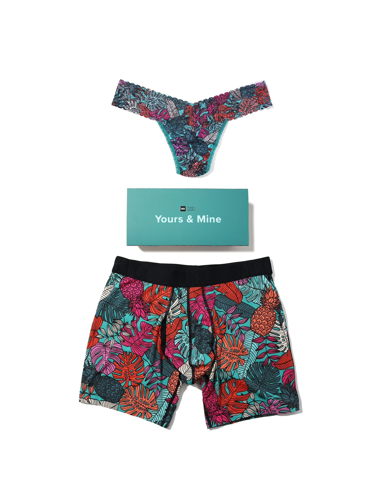 Signature Lace® Low Rise Printed Thong And Saxx Drop Temp Cooling Cotton Boxer Brief Fruity Palm - Aqua