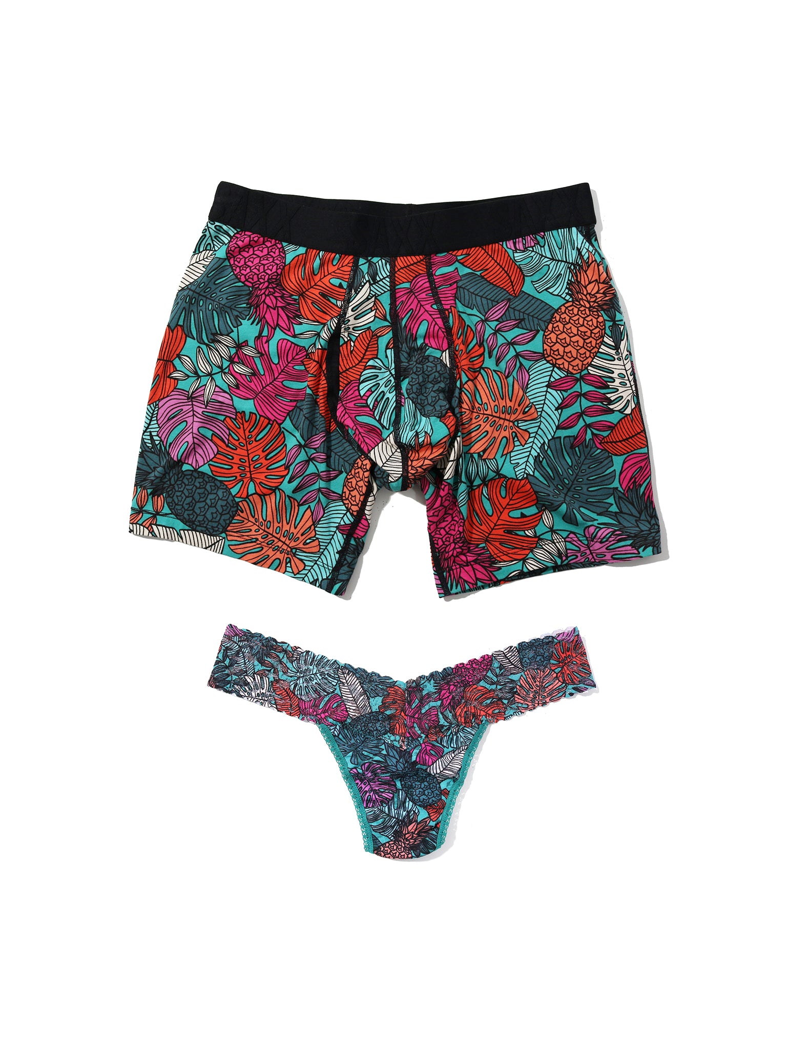Signature Lace® Low Rise Printed Thong And Saxx Drop Temp Cooling Cotton Boxer Brief Fruity Palm - Aqua