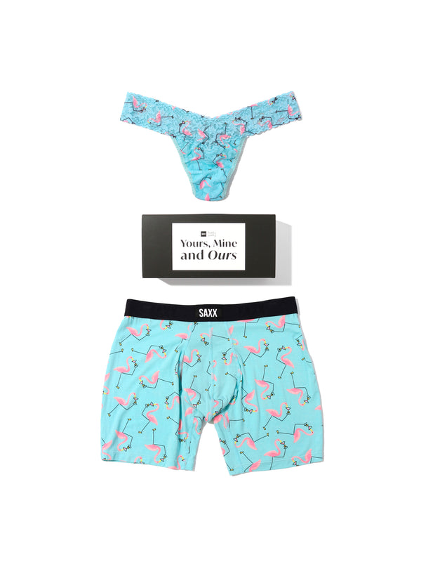 Signature Lace® Low Rise Thong And Saxx Super Soft Vibe Boxer Brief Drinko Flamingo