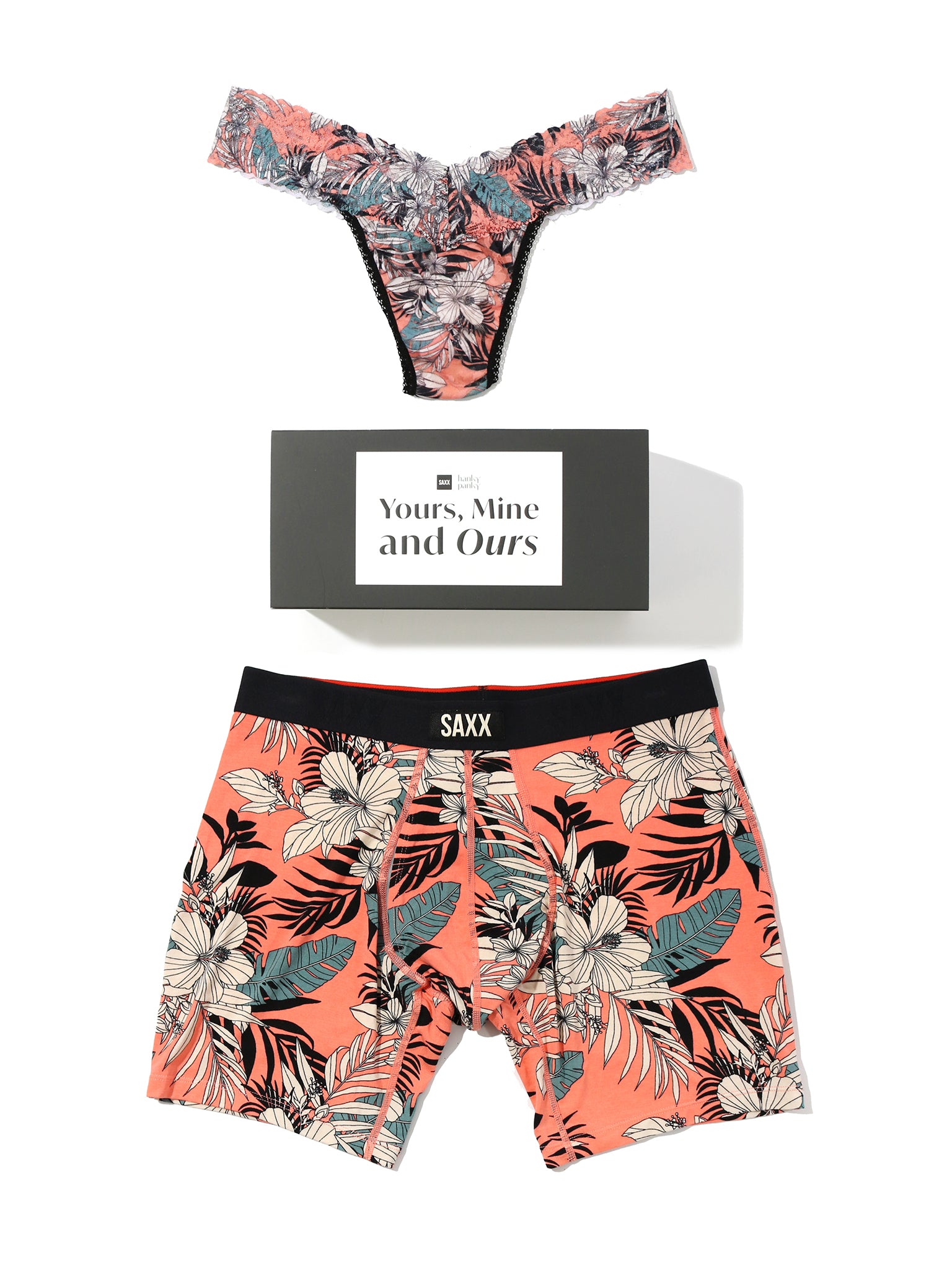 Signature Lace® Low Rise Thong And Saxx Super Soft Vibe Boxer Brief Hibiscus Jungle
