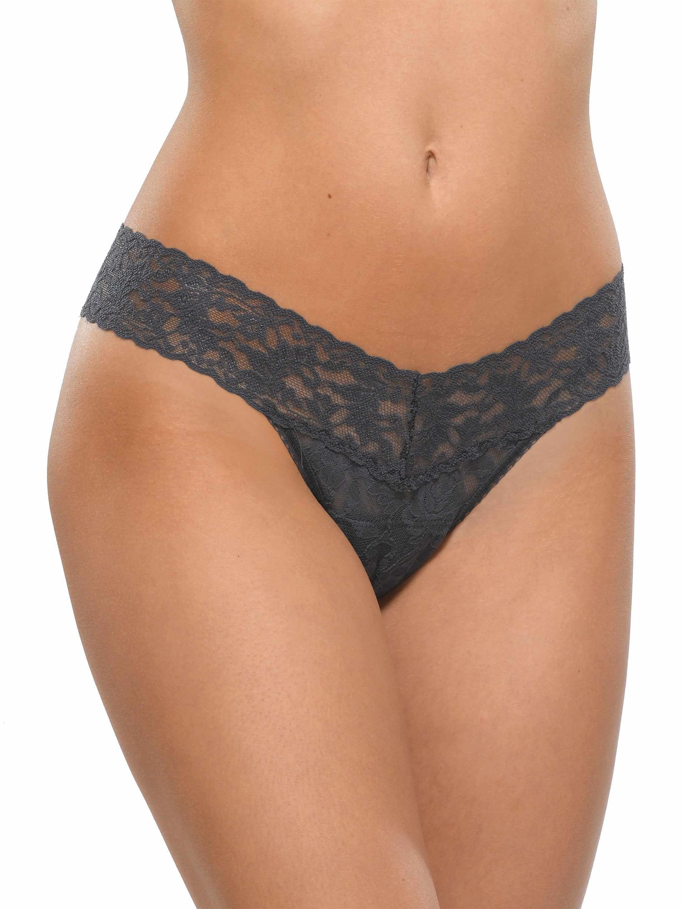 Granite Grey Signature Lace Low Rise Thong - Front On Model | Hanky Panky