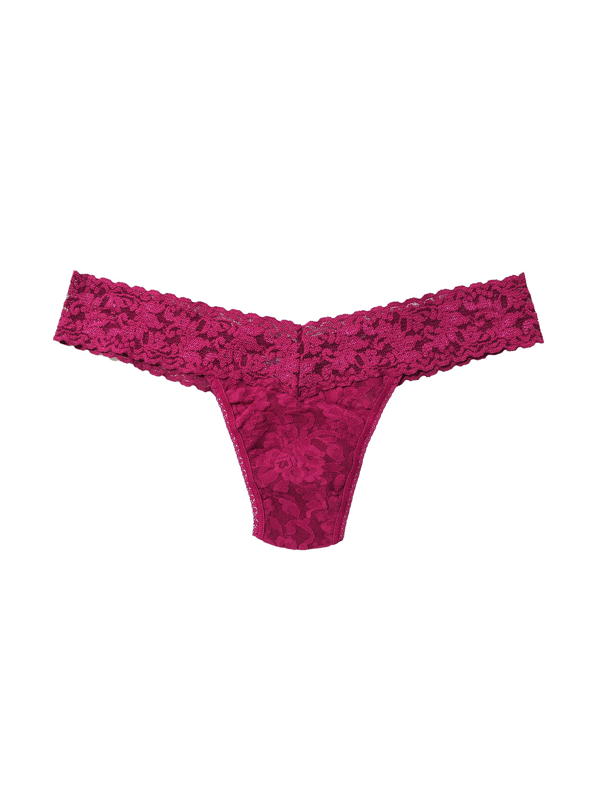 Merlot Red Signature Lace® Low Rise Thong - Flat Lay Front, Floral Lace Detail | Hanky Panky
