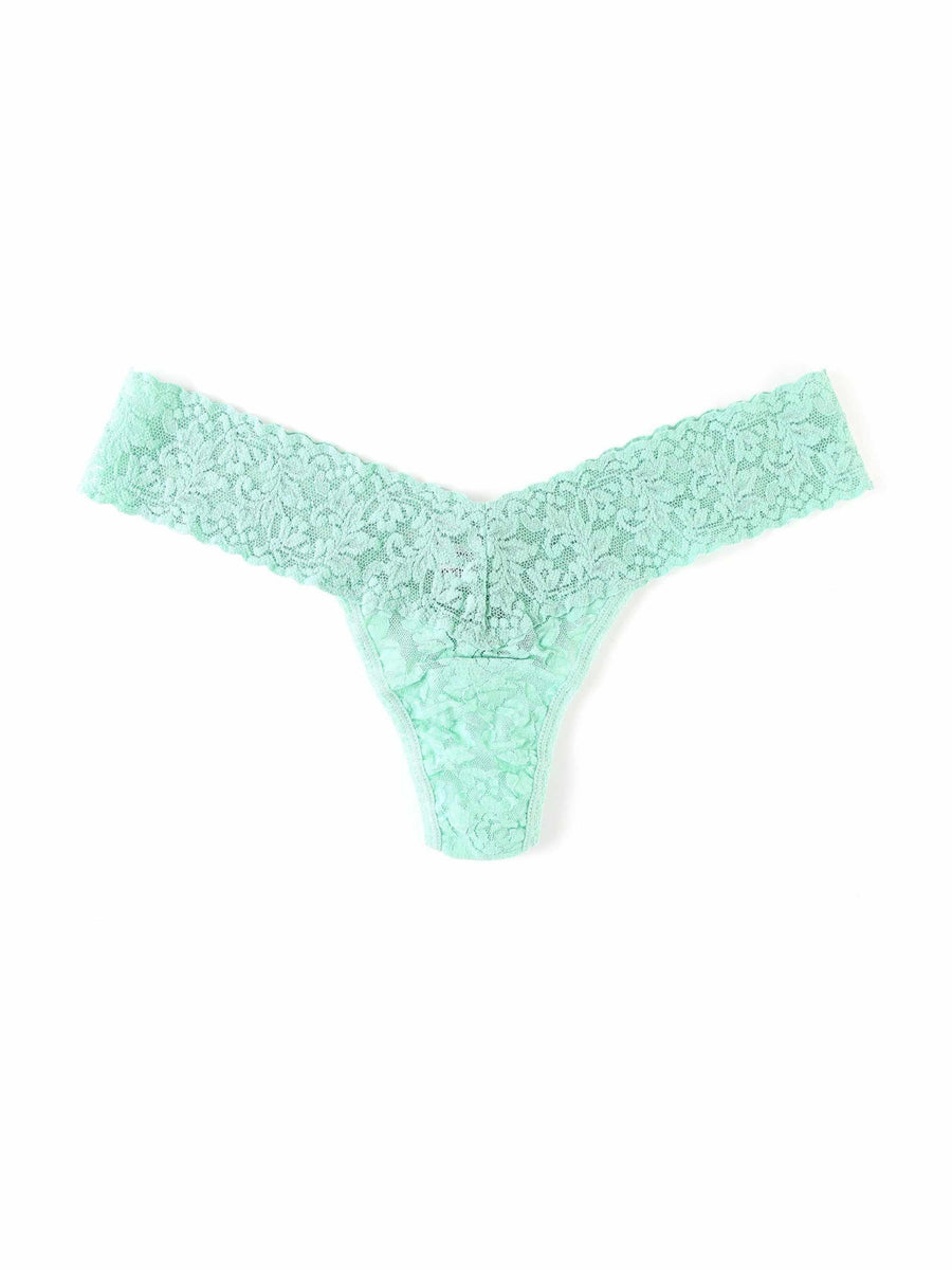 Signature Lace® Low Rise Thong Mint Sprig Green - Flat Lay Lace Detail | Hanky Panky