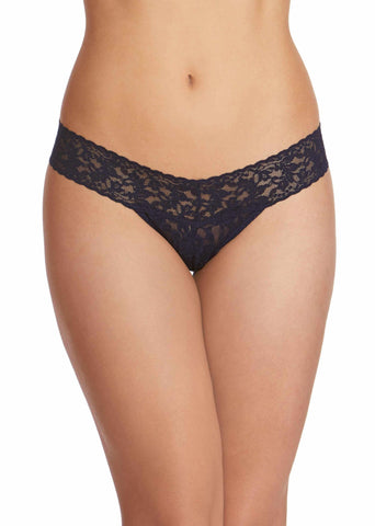 Navy Signature Lace Low Rise Thong - Front View On Model | Hanky Panky