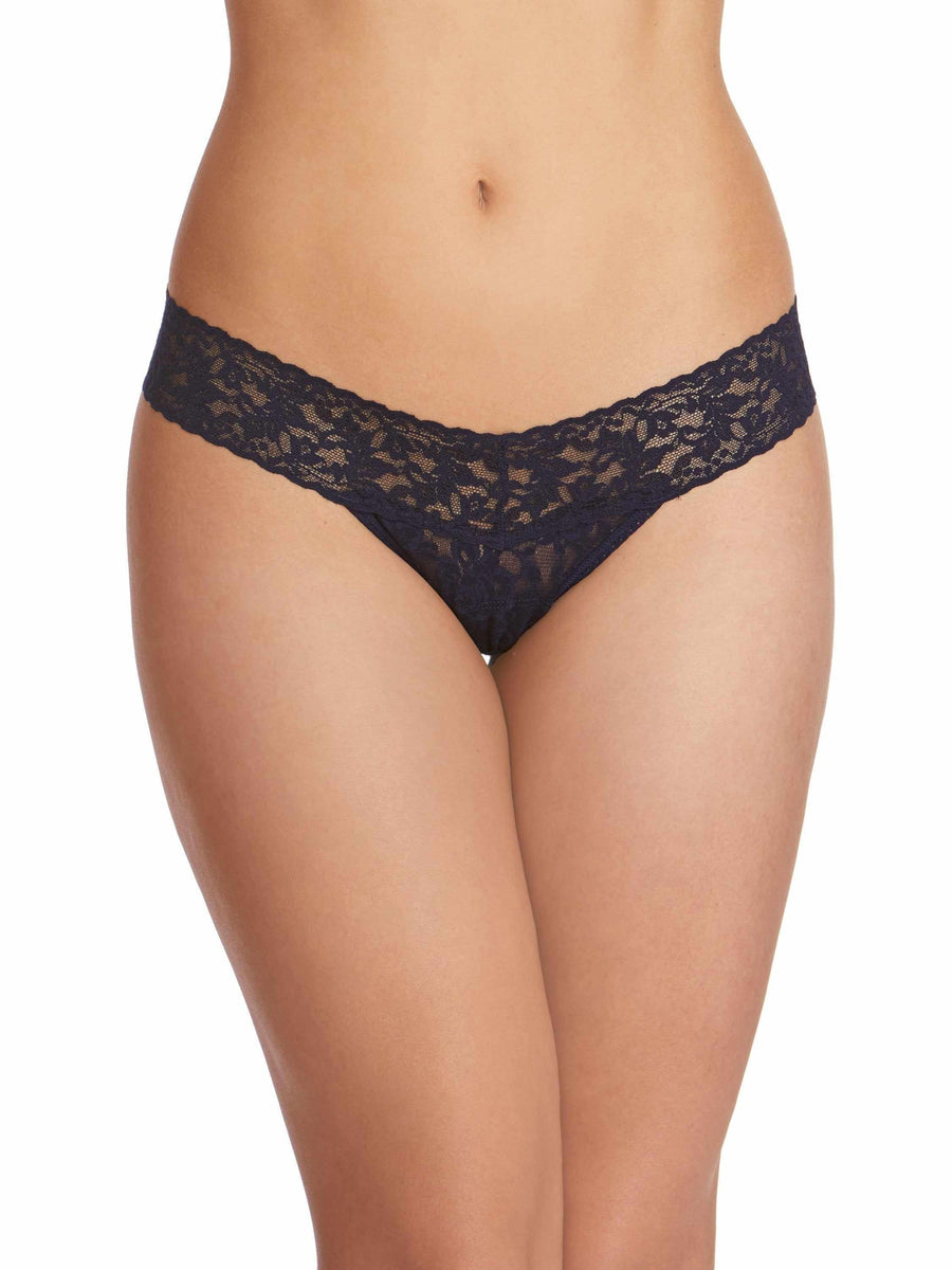 Navy Signature Lace Low Rise Thong - Front View On Model | Hanky Panky