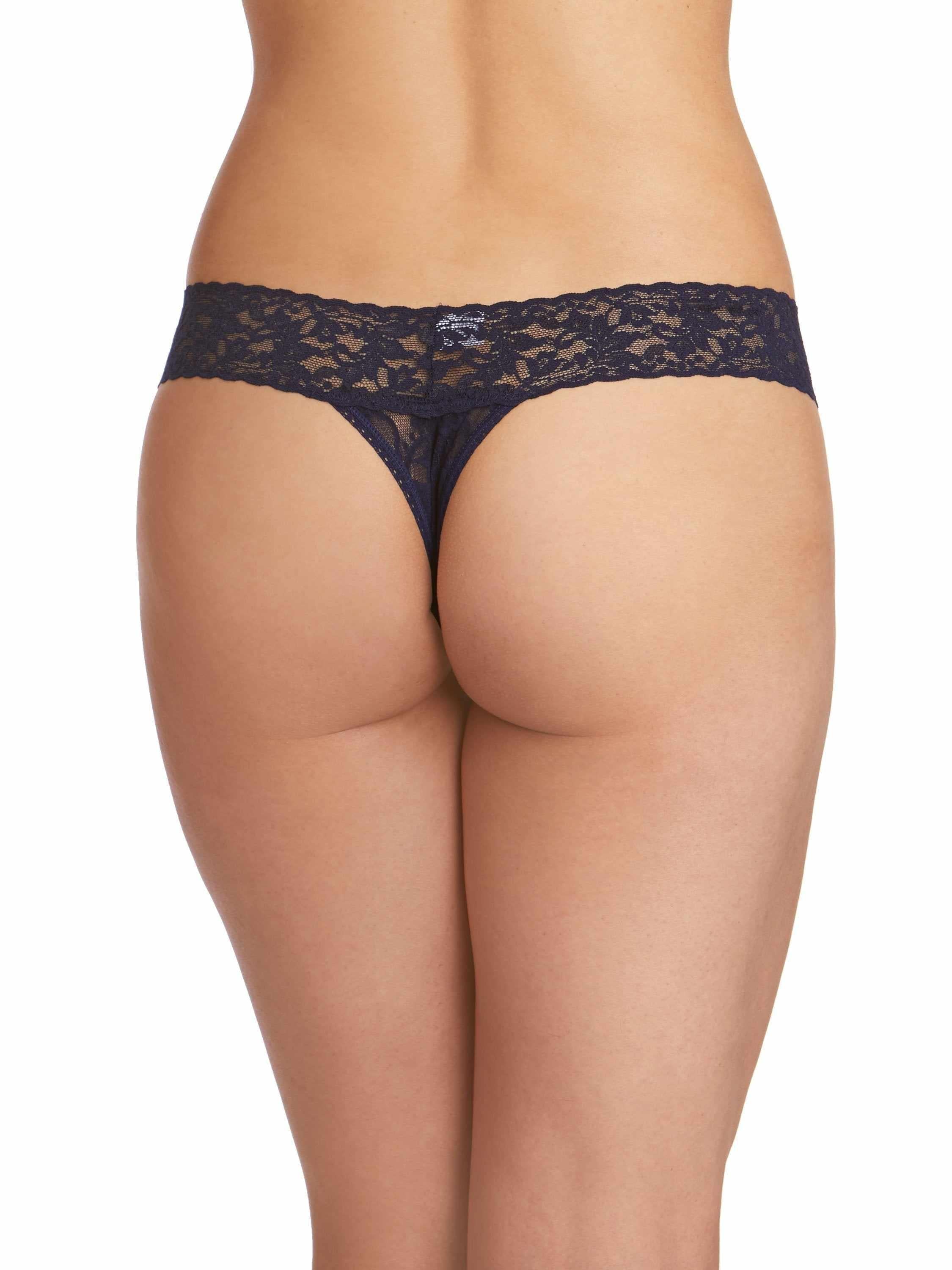 Navy Signature Lace Low Rise Thong - Back View On Model | Hanky Panky