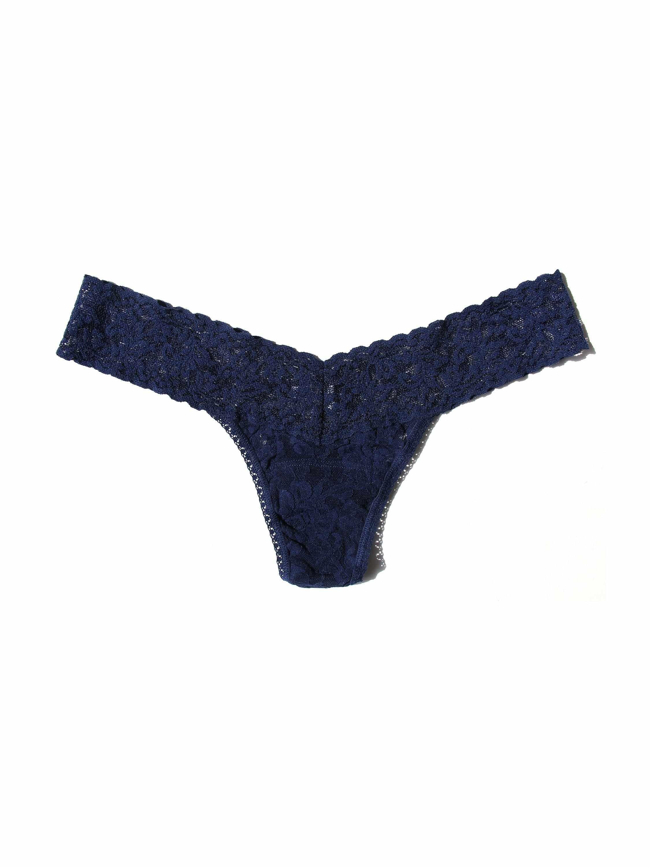 Navy Signature Lace Low Rise Thong - Flat Lay Detail | Hanky Panky