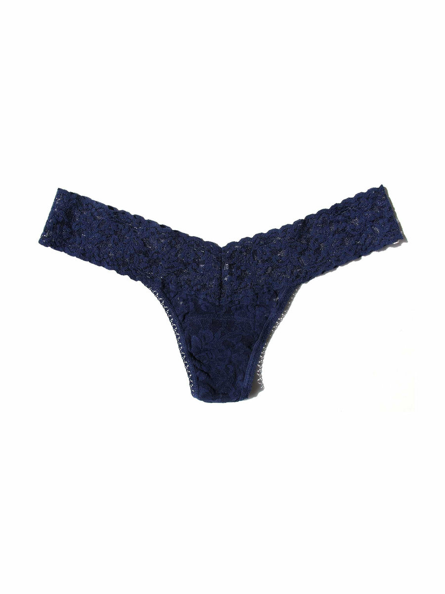 Navy Signature Lace Low Rise Thong - Flat Lay Detail | Hanky Panky