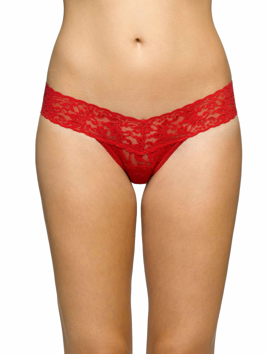 Red Signature Lace Low Rise Thong - Front On-Model View, red lace thong underwear | Hanky Panky