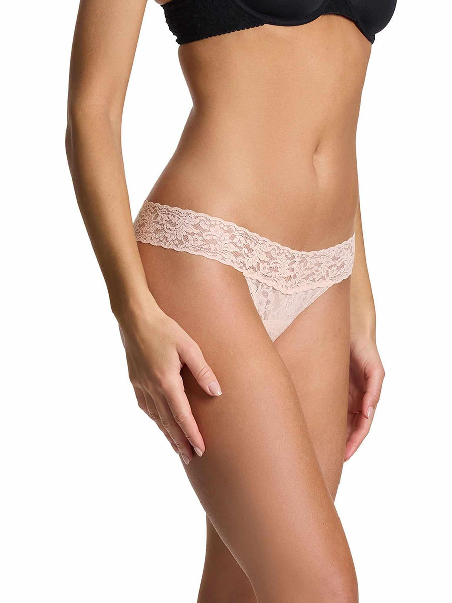 Vanilla Signature Lace® Low Rise Thong - Side Profile, floral lace waistband detail | Hanky Panky