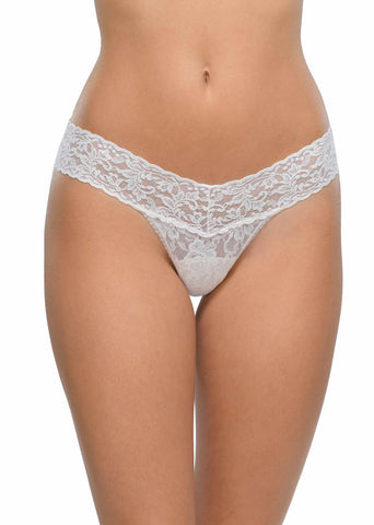 White Signature Lace® Low Rise Thong - Front On-Model View, comfortable lace thong | Hanky Panky