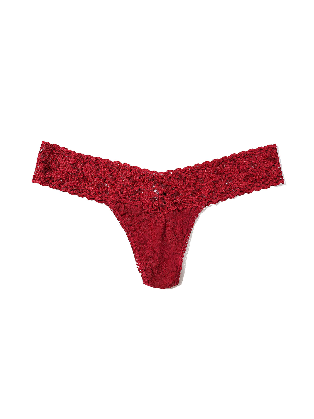 Signature Lace® Low Rise Thong Wild Berries Red - Flat Lay Lace Detail | Hanky Panky
