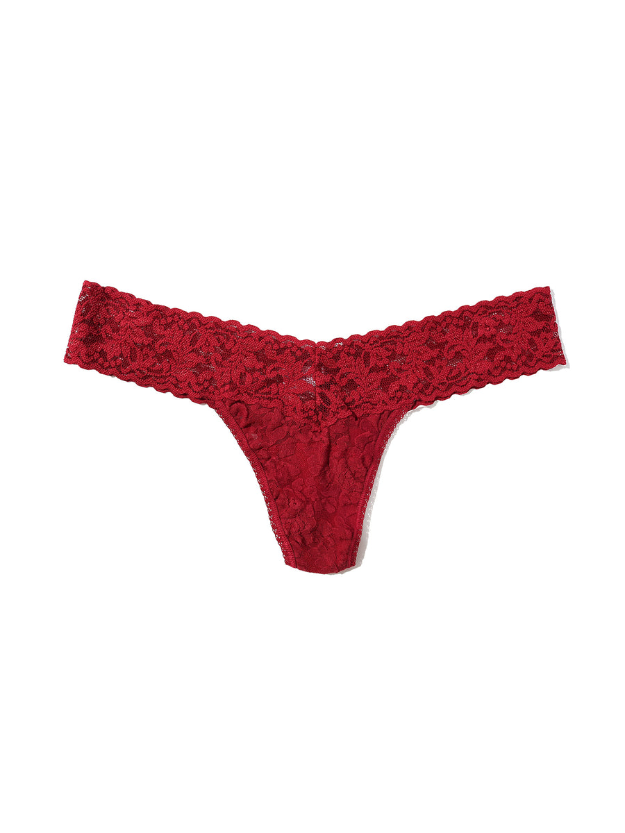 Signature Lace® Low Rise Thong Wild Berries Red - Flat Lay Lace Detail | Hanky Panky