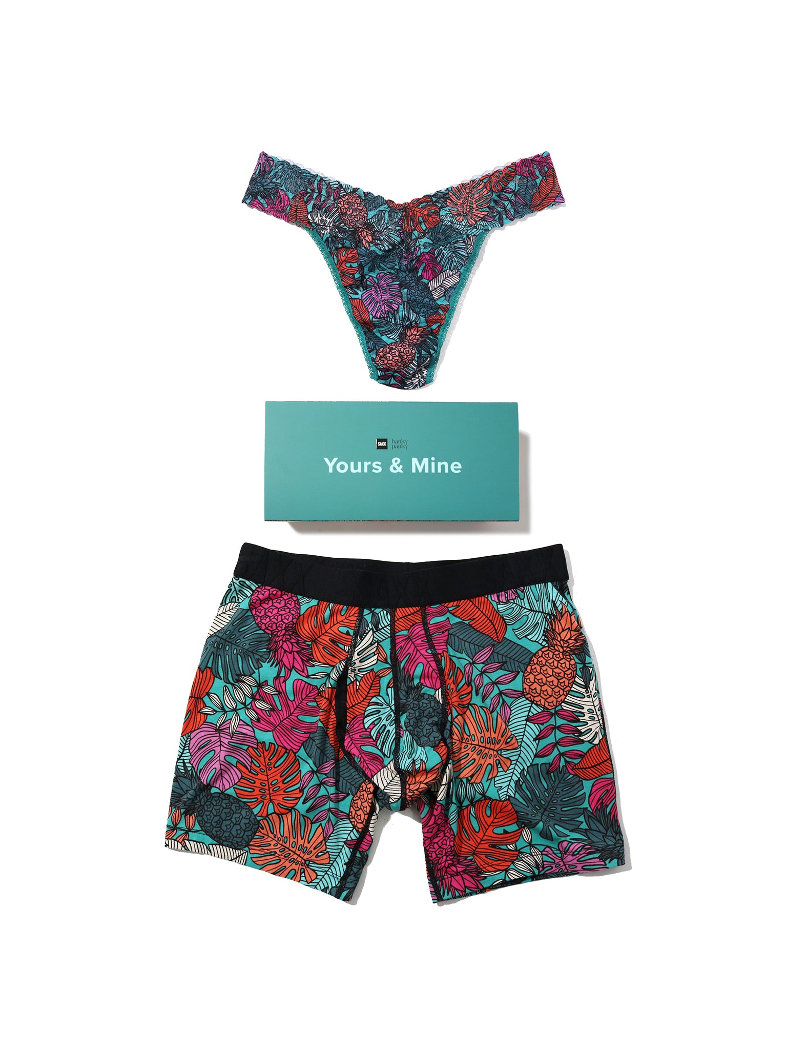 Signature Lace® Original Rise Printed Thong And Saxx Drop Temp Cooling Cotton Boxer Brief Fruity Palm - Aqua