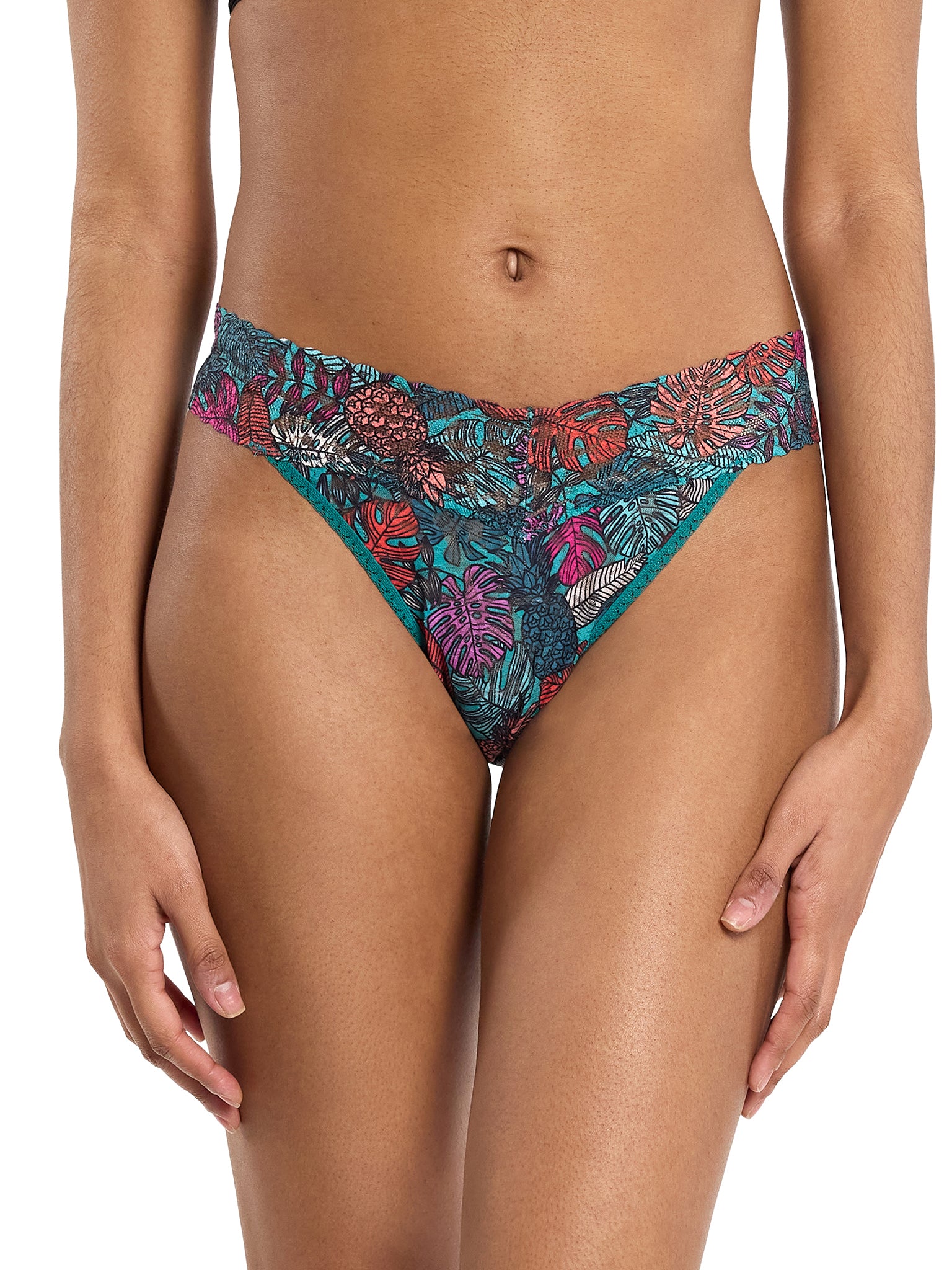 Signature Lace® Original Rise Printed Thong And Saxx Drop Temp Cooling Cotton Boxer Brief Fruity Palm - Aqua