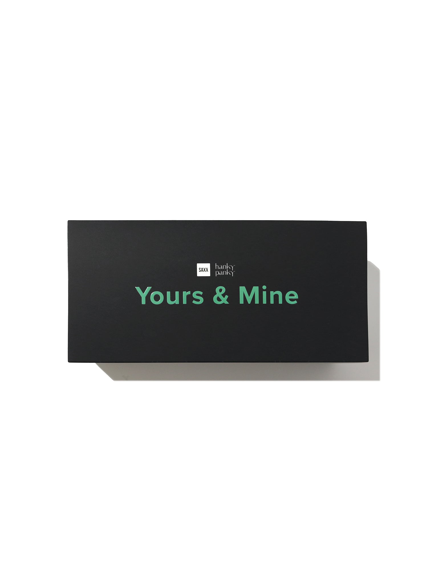 Hanky Panky x SAXX Yours & Mine holiday couples underwear gift box - black gift packaging top view | Hanky Panky