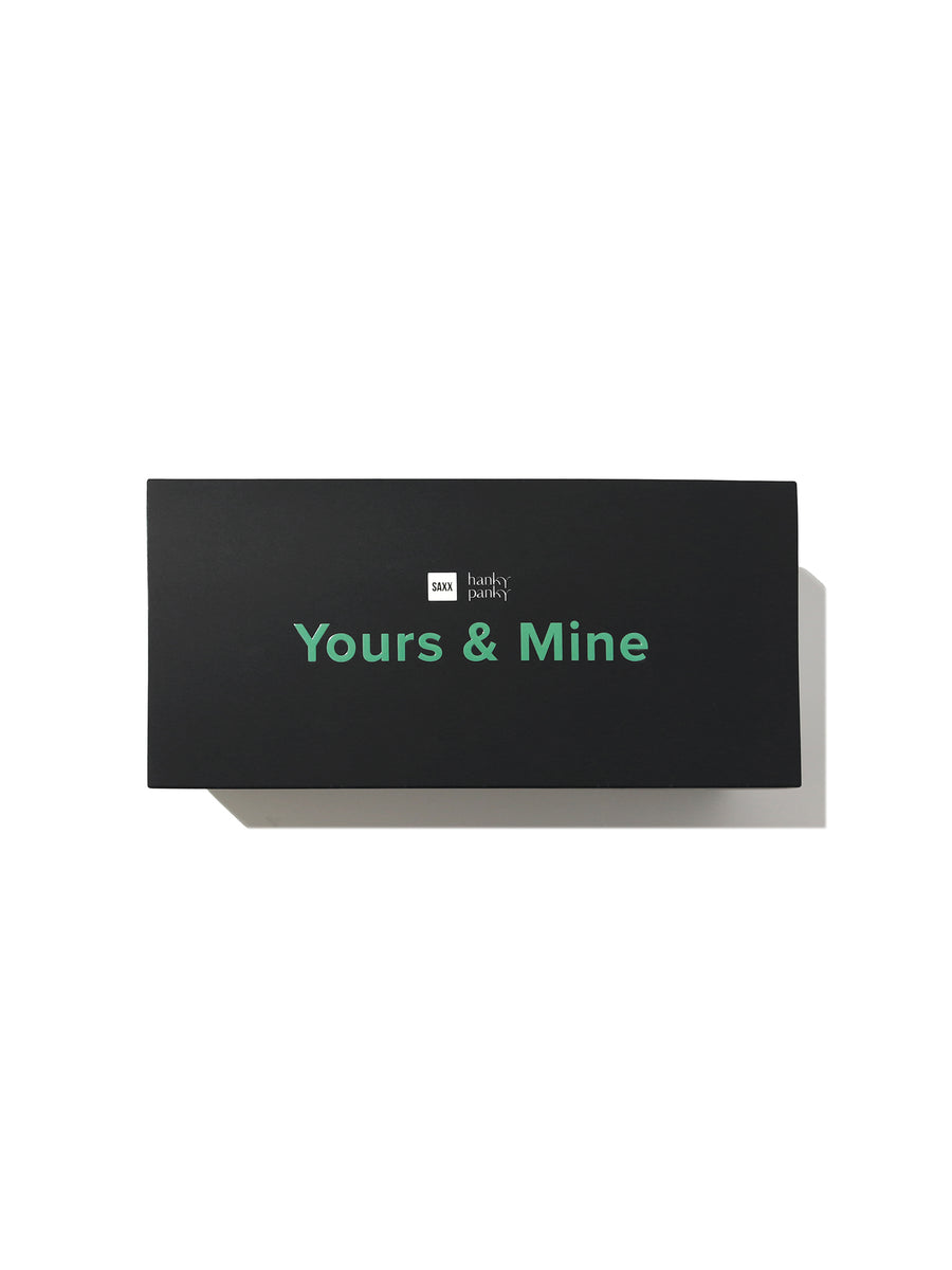 Hanky Panky x SAXX Yours & Mine holiday couples underwear gift box - black gift packaging top view | Hanky Panky