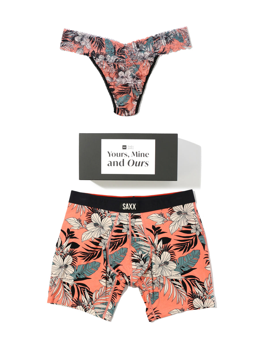 Hibiscus Jungle Signature Lace® Thong & SAXX Boxer Brief Matching Couples Underwear Set with Gift Box | Hanky Panky