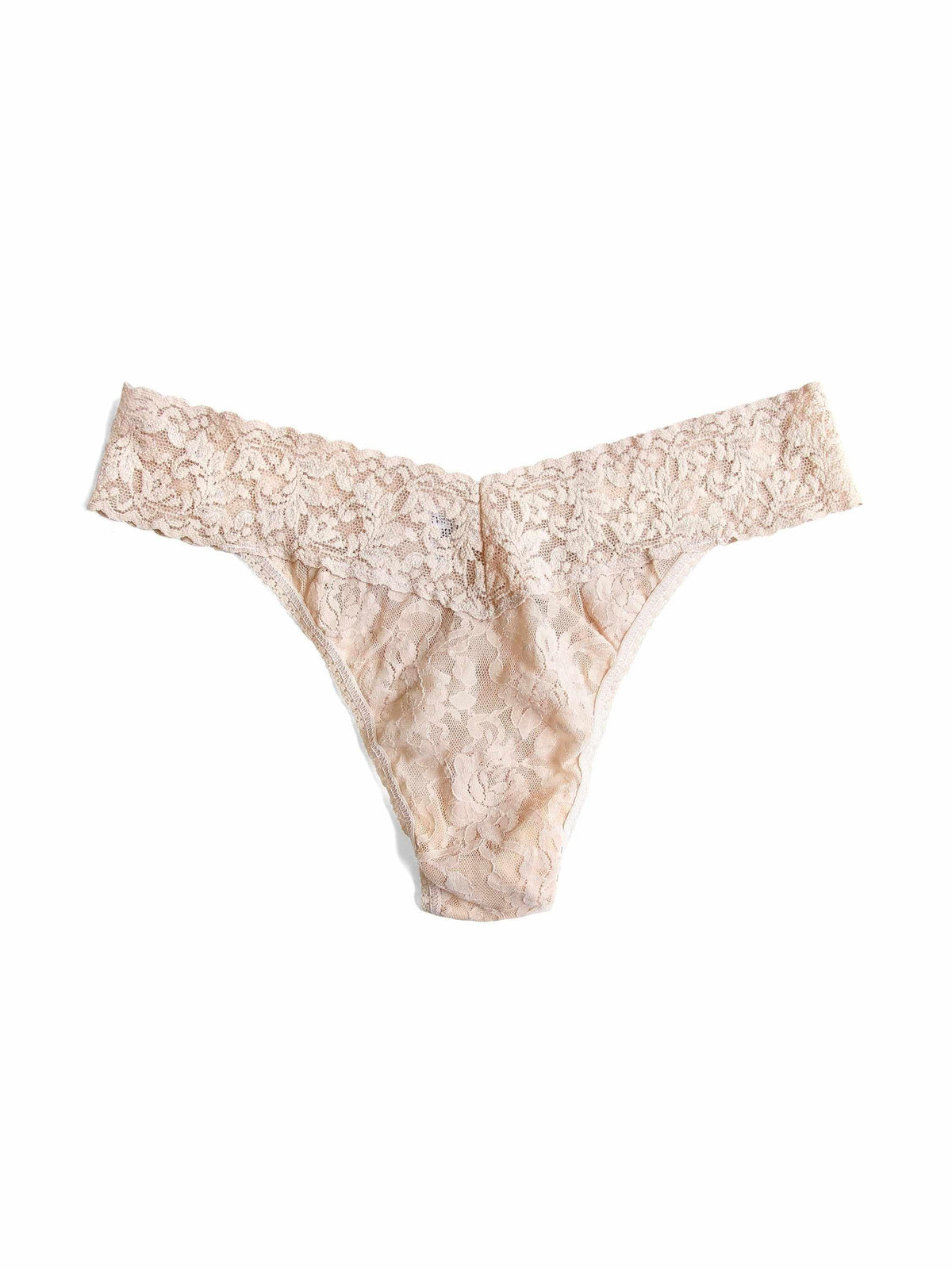 Chai Signature Lace Original Rise Thong - Flat Lay Front, V-Waistband & Stretch Lace Detail | Hanky Panky