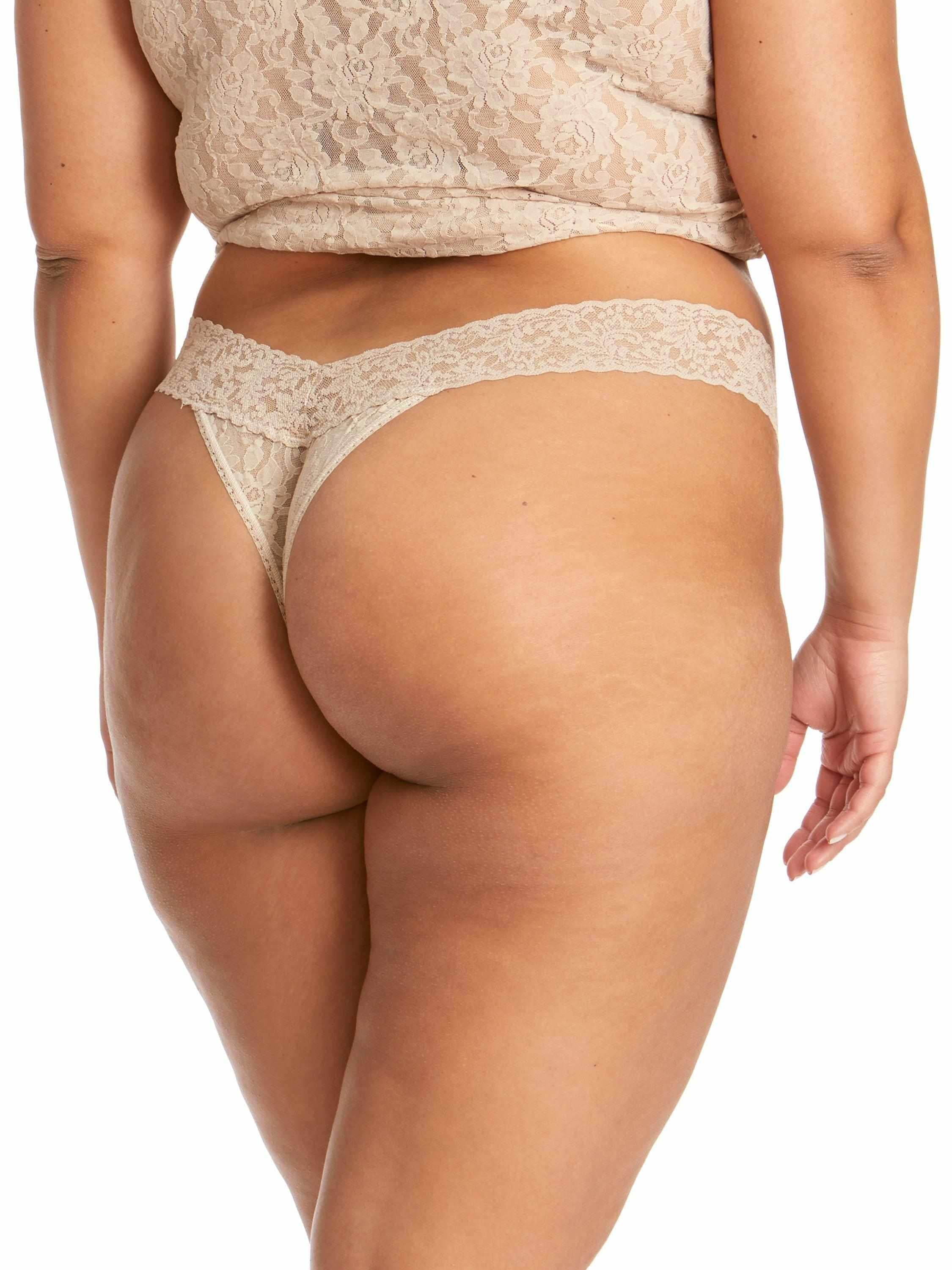 Chai Signature Lace Original Rise Thong - Plus Size Back On-Model, No VPL Scalloped Lace Waistband | Hanky Panky