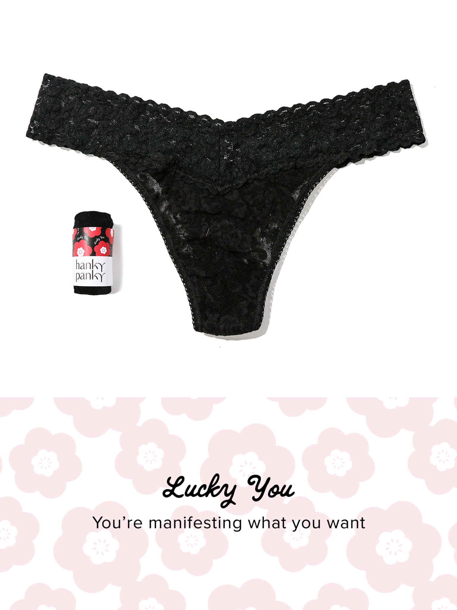 Signature Lace® Original Rise Thong Fortune Cookie Black