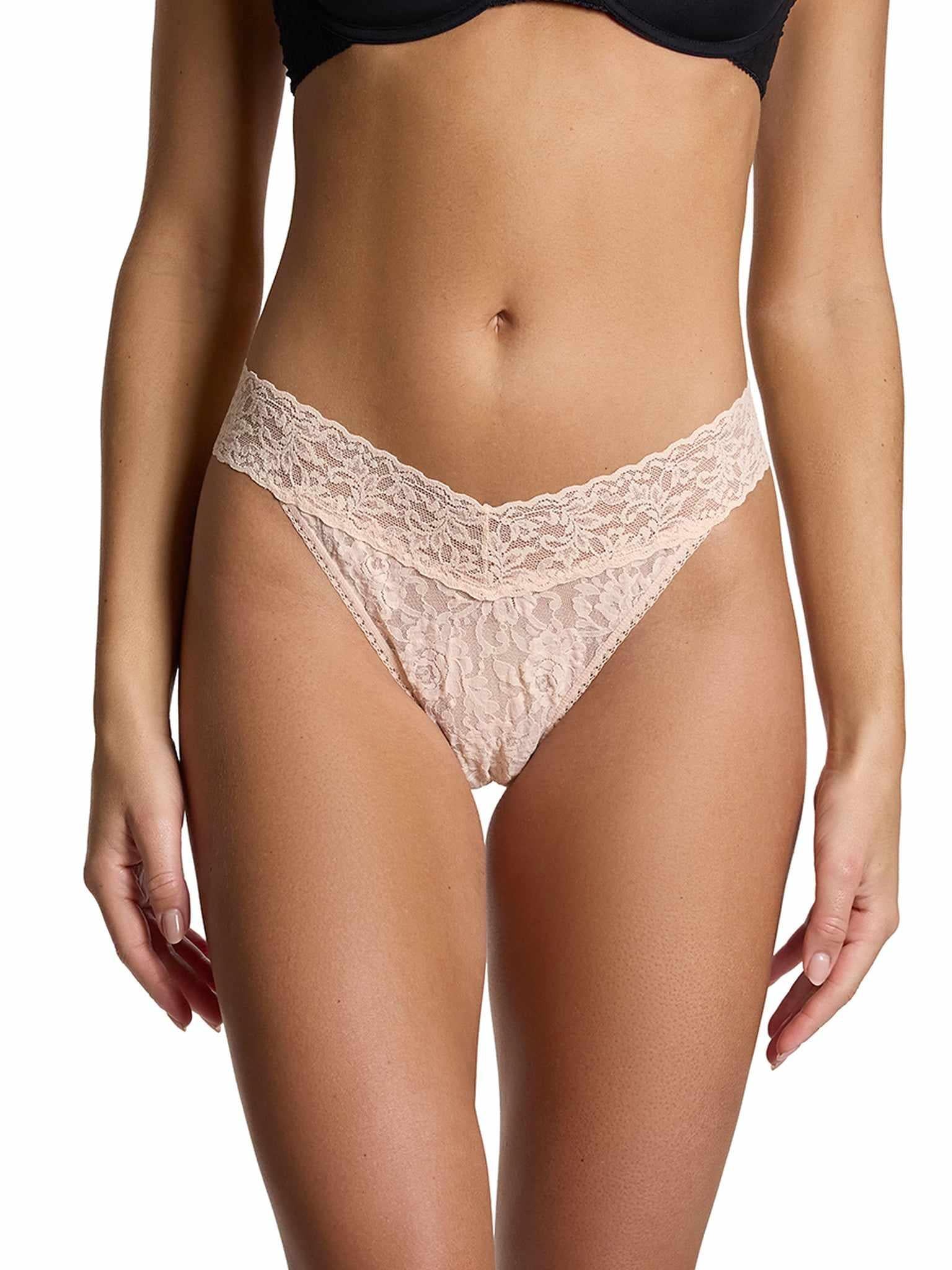 Vanilla Signature Lace® Original Rise Thong - Front View, V-Waistband, Comfortable Lace Thong | Hanky Panky