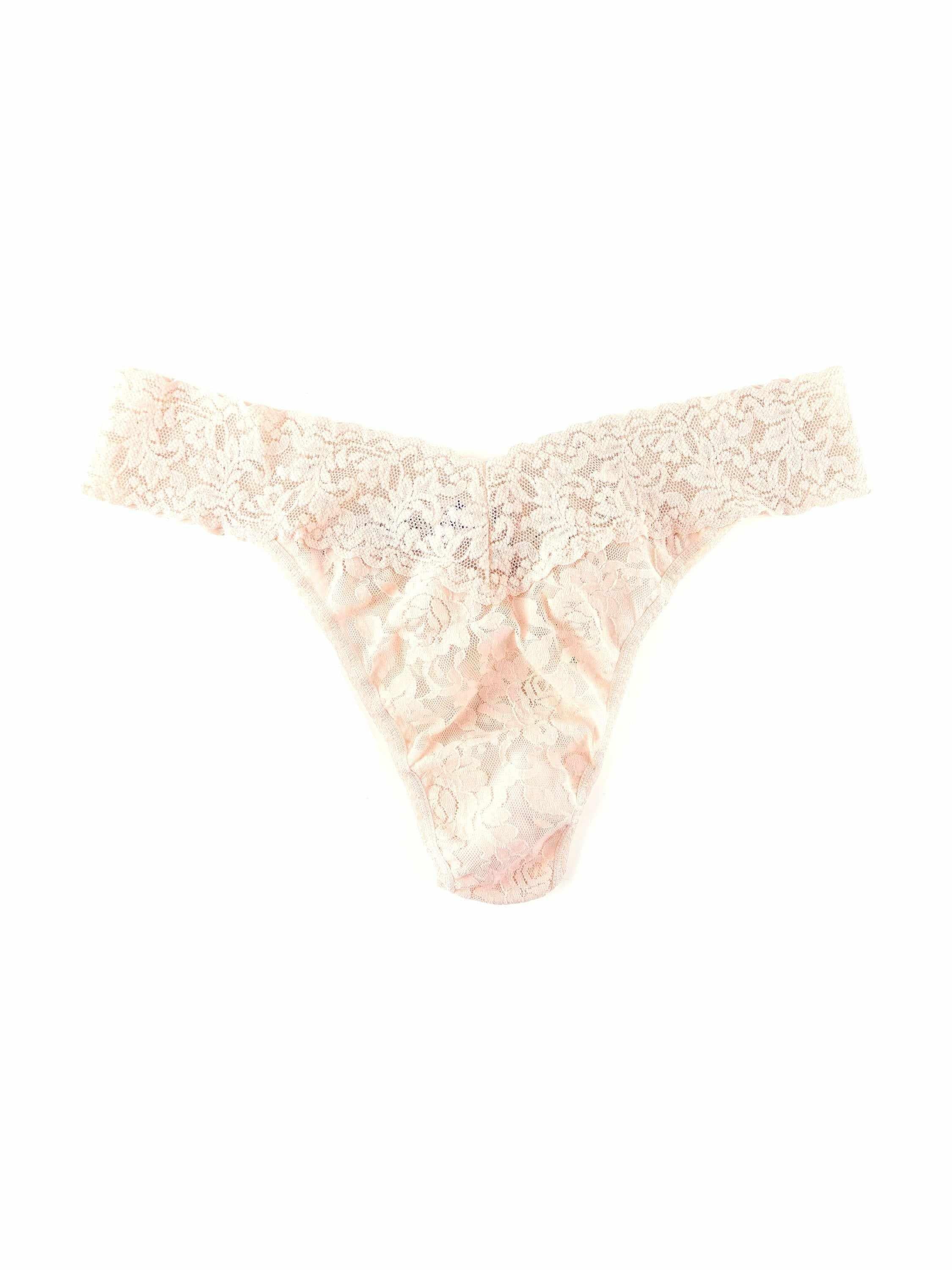 Vanilla Signature Lace® Original Rise Thong - Flat Lay, Floral Lace Detail, V-Waistband | Hanky Panky