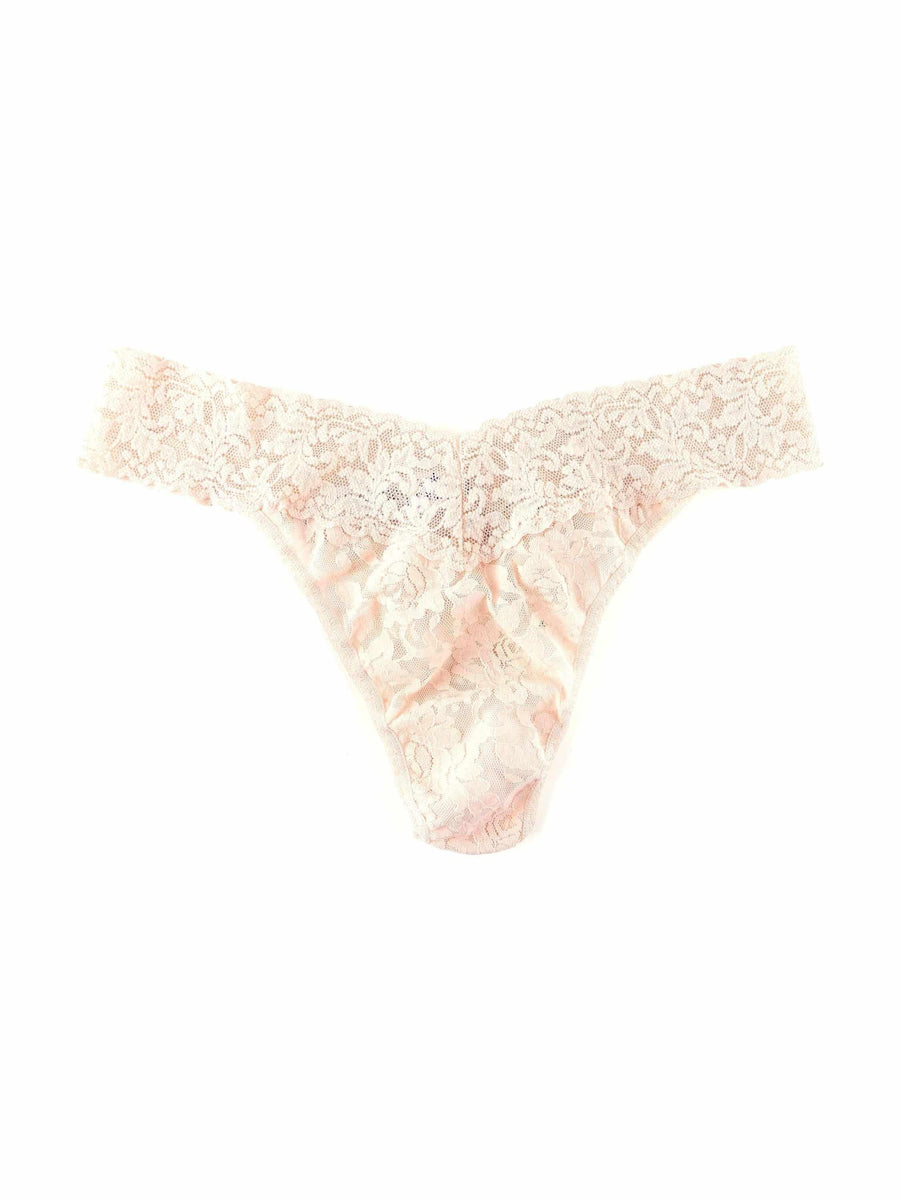 Vanilla Signature Lace® Original Rise Thong - Flat Lay, Floral Lace Detail, V-Waistband | Hanky Panky