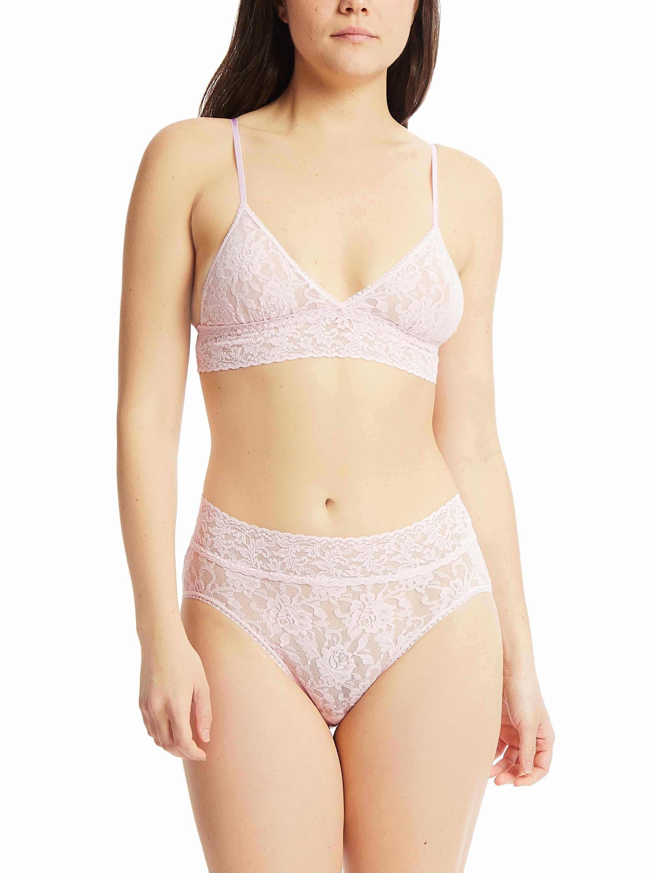 Bliss Pink Signature Lace® Padded Triangle Bralette - Front On-Model with Matching Set | Hanky Panky