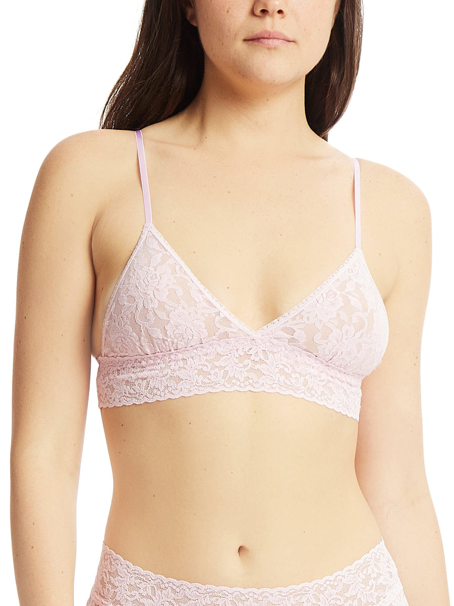 Bliss Pink Signature Lace® Padded Triangle Bralette - Front Close-Up, Pink Lace Bralette Detail | Hanky Panky