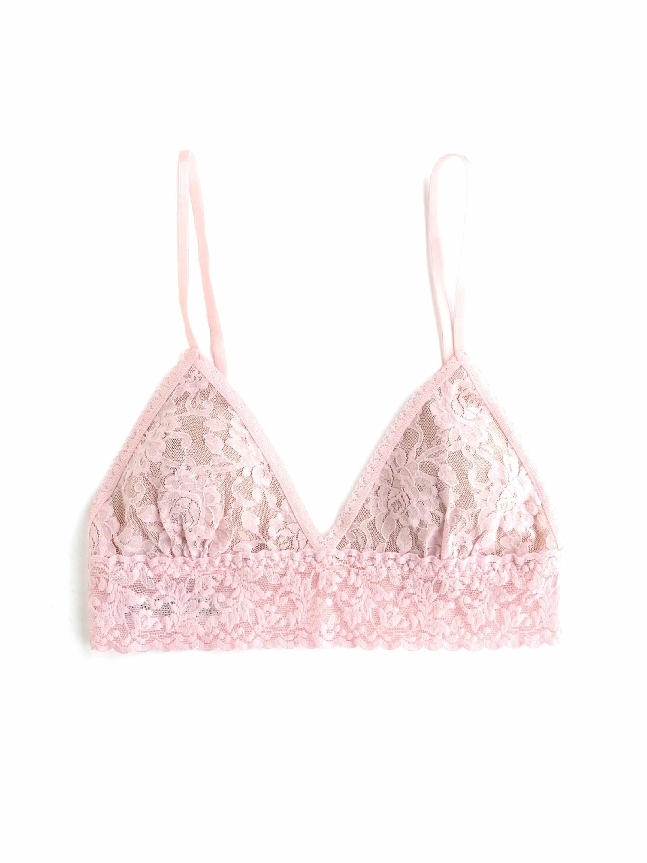 Bliss Pink Signature Lace® Padded Triangle Bralette - Flat Lay, Floral Lace Detail | Hanky Panky