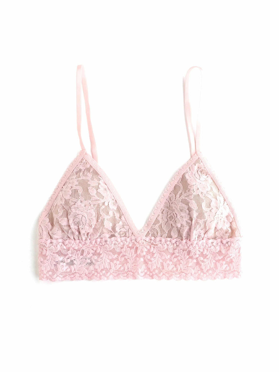 Bliss Pink Signature Lace® Padded Triangle Bralette - Flat Lay, Floral Lace Detail | Hanky Panky