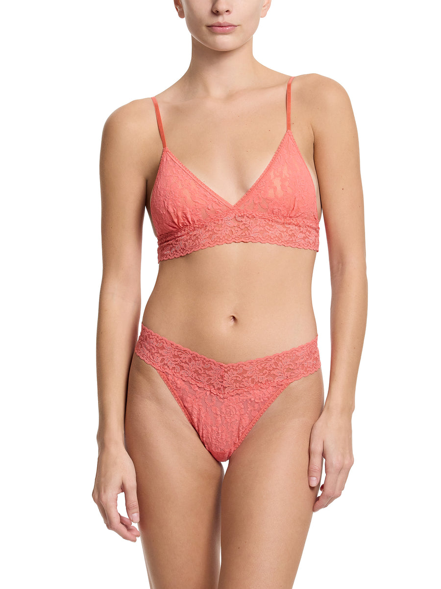 Coral Signature Lace® Padded Bralette & Matching Thong Set - Full Front On-Model | Hanky Panky