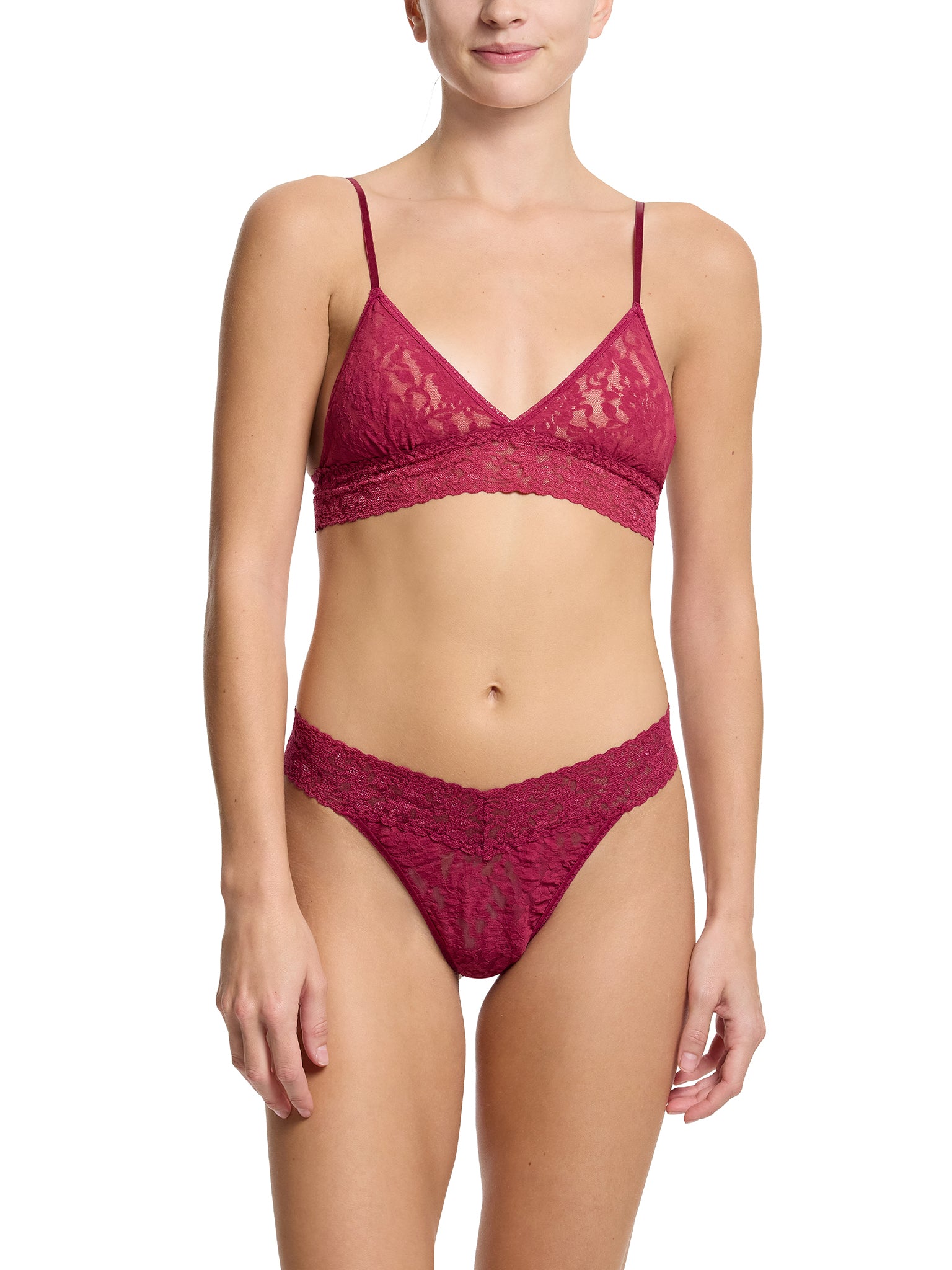 Signature Lace® Padded Triangle Bralette Merlot Red Sale | Hanky Panky