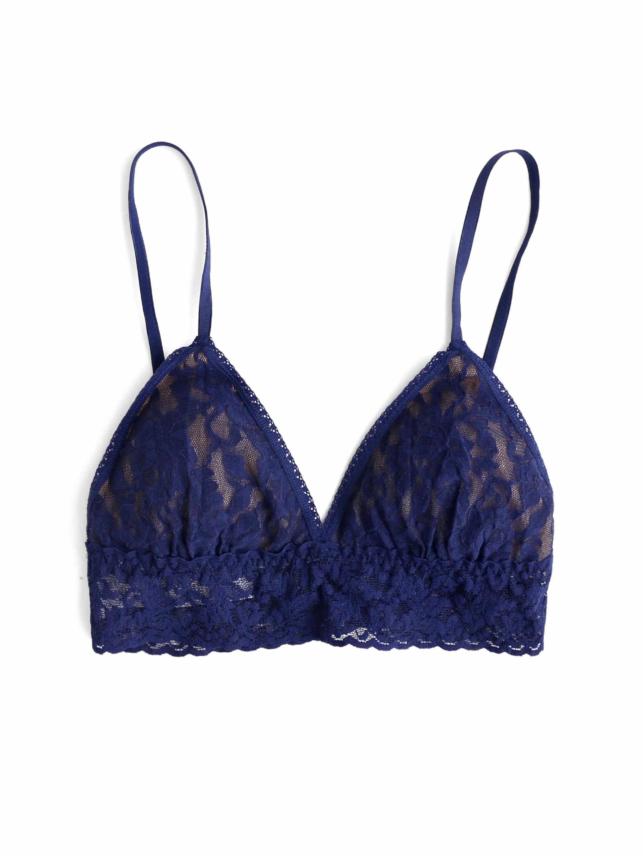 Signature Lace® Padded Triangle Bralette Navy - Flat Lay, Scalloped Lace Edge Detail | Hanky Panky